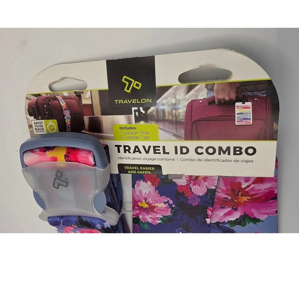 Travelon Travel ID Combo Floral Luggage Strap and 2 ID Tags Pink Purple 05420